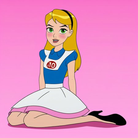 1girl ,solo,feminized, sissy trap version of ben tennyson dressed as Alice, AliceWaifu ,  green eyes, female focus,