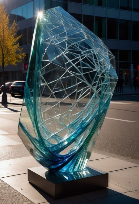 Streetview, a sculpture made of glass, dispersion phenomena, Dramatic light, cinematic, detailed texture, masterpiece,