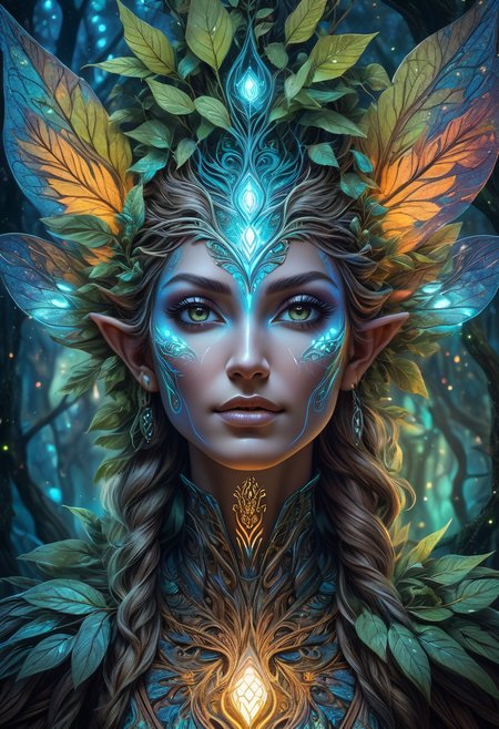 photography of a fairy, cute, creepy, (perfect face: 1.1), (incredible face: 1.2), intricate details, realism, colorful cyberpunk, glowing, nebula and fractal patterns in background <lora:LoromXL_Druidic_Naturalism:0.3> wooden, ornate, leaves, druid, spriggan, dryad, druidic
<lora:dreamcolor:1>  <lora:more_details:1>