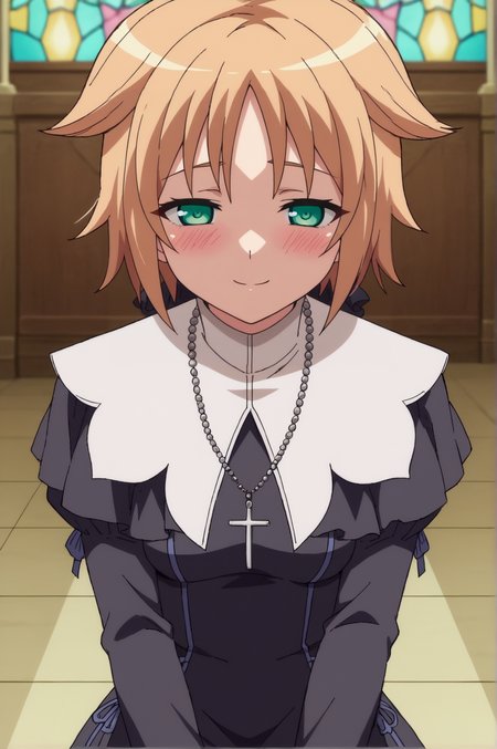score_9, score_8_up, score_7_up,anime_source, source_anime, best background, detailed background, anime screencap,  Teresa, 1girl, solo, traditional nun, black thighhighs, long sleeves,  seductive body, blush, light smile,  indoors,  <lora:JN_Teresa_Beria:0.8>