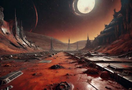 EdobHorrorLandscape,
A landscape of a deserted mars base,
hopeless, nightmare, 
trash, corpses, blood,
HDR, HD textures, intricated details, 8k,