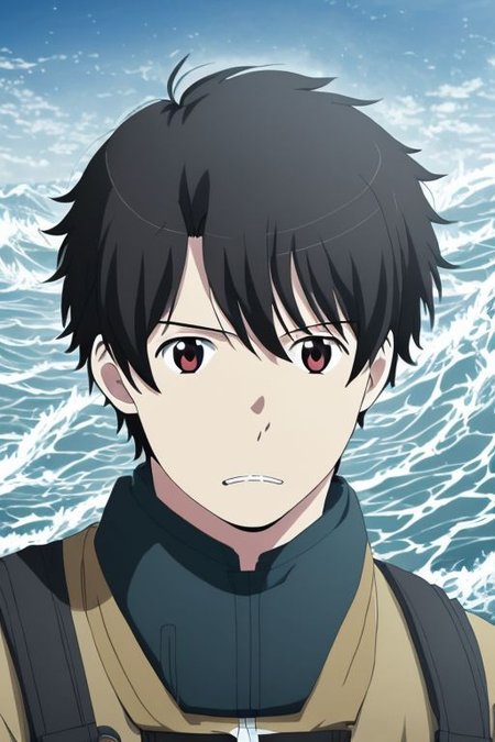 high resolution, solo, best quality, 1Boy, Portrait, Inaho Kaizuka, Black Hair, Roaring Tides,