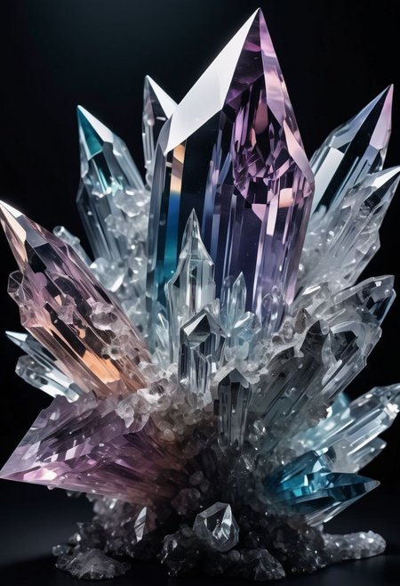 Craft a mesmerizing artwork depicting a stunning crystal void, where shimmering, translucent crystals of various shapes and sizes float weightlessly in a vast, dark expanse. Each crystal radiates a soft, ethereal glow, casting gentle reflections and refractions of light that dance across the void. The intricate facets of the crystals capture and play with the ambient light, creating a breathtaking kaleidoscope of colors and patterns. The emptiness of the void is filled with the serene beauty of these crystalline formations, evoking a sense of wonder and tranquility in the viewer.