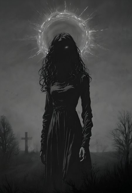 score_9, score_8_up, score_7_up, source_photo, Firelit cave atmosphere, banshee, dark fantasy, ghostly female, pale translucent skin, hollow black eyes, tattered white dress, long flowing hair, wailing expression, eerie graveyard, foggy night, moonlight shadows, spectral aura, twisted trees, horror, ethereal glow, unsettling atmosphere, detailed background, grim, cinematic lighting, ultra-detailed, 8k resolution, Angled thigh shot, rating_safe, <lora:pony\nocturnal_indecent:1.0000000000000002>