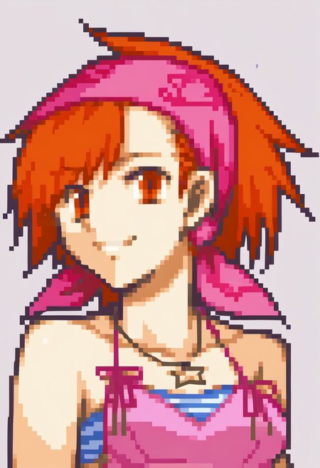 score_9, score_8_up, score_7_up, source_anime, BREAK, solo, 1girl,  <lora:zs_FEGBAPortraitsXL:1>, fegbaportraits, portrait, white background, smile,  <lora:Yuzu-pdxl_Fp:1>, yuzudesu, orange hair, orange eyes, short hair, bandana, pink camisole, tube top, necklace,
