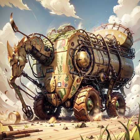 <lora:bronzepunkai2:.9> bronzepunkai combine harvester
