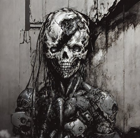 ((broken male body android)), (internal details inside android skull), melted metal, (explosion marks on the body), ((gunshot damage on walls and body)), ((black slime)), ((explosion marks)), <lora:Blame!:1>, ((torn skin)),  <lora:bodhor:0.8>,  OrganicBiomArt,  sad512, dim light, heavy black and white,  cyborg girl portrait, smoke and fog city background