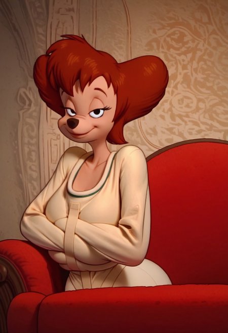 safe_pos, score_7, score_8, score_9, dynamic lighting, detailed background, background is old house, victorian house, living room, close up, dutch angle
BREAK 
Solo, anthro, furry female, female, Peg Pete, tan fur, brown hair, animal nose, black eyes, very slender waist, very narrow waist, wide hips, massive breasts, teardrop breasts,  long torso, very long legs, curvy legs, big hips, hourglass figure, feet claws, toned body, fit body, toned ass
BREAK 
couch, modeling, on fainting couch, laying on side, looking at viewer, tied in a Straitjacket, ((arms crossed, hands not visible,)) smiling, 