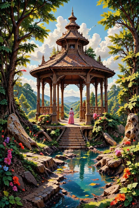 (gazebo),  beautiful (English) fantasy landscape,  morning, woman, intricate, very detailed, sharp, colorful, <lora:Hand v2:1> <lora:Anti-Blur:1> <lora:Insane Detail Slider:0.5>   <lora:Flux.1_Turbo_Detailer:0.6> <lora:flux-photo-transparent_Alpha_1.0:0.8> <lora:flux.1_lora_flyway_Epic-detail_v2:0.6> <lora:Painterly01b_CE_FLUX_AIT:0.8> pntrlyCE_style, <lora:VividlySurreal:0.8>, <lora:FluxMythP0rtr4itStyle:0.8> mythp0rt