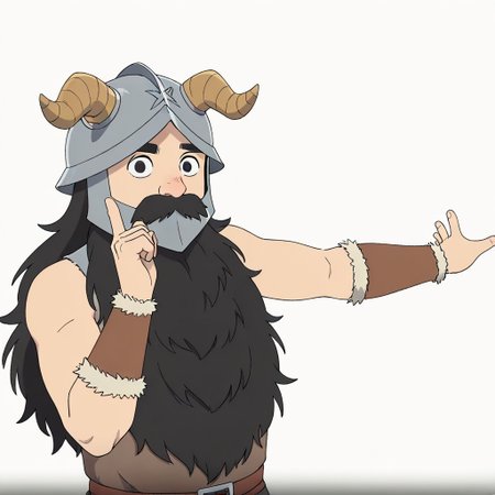 masterpiece, best quality, newest, absurdres, highres, anime, anime style, ONKDDV1.0, dance, finger to cheek, hoshino ruby dance, outstreched arm, pointing at self,
1boy, Senshi \(dungeon_meshi\), dwarf, helmet, horns, horned helmet, fake horns, beard, black eyes, black hair,