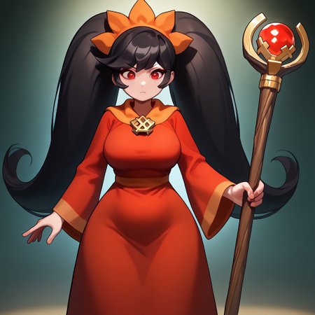 (masterpiece, best quality, pretty face, gloom, obscure background, ominous, anime, staff, cartoony), absurdres, high resolution, highres, highly rated, AddNet Weight 1: 0.6, score_9, (((1girl, unbothered))) ,((ashleywario, unique pose, 1girl, twintails, red eyes, long hair, black hair, dress, orange hairband, red dress, big hair, hairband)), ((fullbody, wide hips, alone, solo, saggy, dynamic, unique, boobs, red eyes, plump, haunted mansion, neutral, fullbody, big breasts, fat, mature))