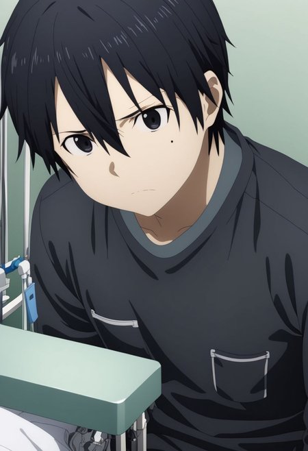 high resolution, professional photography, best quality, 1Boy, Kirigaya Kazuto, Black Hair, Black Eyes, overalldetail, operating room, sick, helpless, patient, hospital