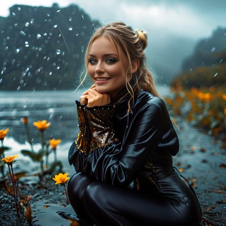 (((dark cinematic still with dark vibes))),one squatting  screaming swedish women,<lora:spandex_leggings_v1-000001:0.7> spandex_leggings ,  satin Leg warmers ,satin_scarf_blindfold,smile,beautiful eyes,tea,stormy weather,landscape,gleaming diamond palace with golden accents , radiating light, amidst brilliance, glittering professional photography, macro, natural lighting, ,happy,sky,flower ,water,canopy,glitter,luster
 <lora:satin_scarf_blindfold:0.4>
<lora:MJ52:1>