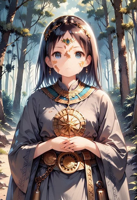 score_9, score_8_up, score_7_up, 1girl, FujisakaLP, high definition eyes, (masterpiece), (best quality), (ultra detailed),(illustration), beautiful girl in gray robe standing in the dark forest, epic style, octane render, desert composition, beautiful face, hyperrealistic, oil on canvas, award-winning, masterpiece,