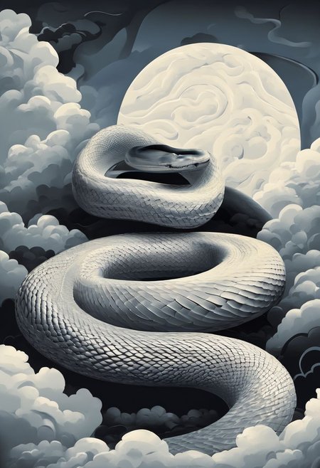 masterpiece, the highest quality,  air element,sky,clouds,in the sky,snake(white),big snake,winged snake,wind,wings
