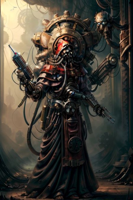 ((masterpiece,best quality)), absurdres, BREAK
mechanical arms, robes, hood, BREAK
((techpriest)), cyborg, mechanical face, mechanical limbs, gas mask, mechanical tentacles, (mechanical backpack), blue cloak, BREAK
1other, solo, holding gun, weapon, gun, firearm, BREAK
(MahabharataPunkAI),