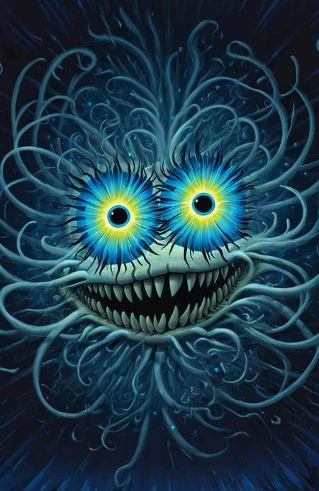 psychedelic style Astral Aura, rafal olbinski style, Tim Burton Style, Jeff Soto .Neo-Baroque, anime artwork Double Exposure Style, masterpiece, best quality, highly detailed, (photorealistic:1.4),abstract glowing vortext black hole grinning monster with sharp teeth, double image ghost effect, image combination, double exposure style . anime style, key visual, vibrant, studio anime, highly detailed, ornate and elaborate, dynaimc, Neo-Baroque <lora:FF-Style-Rafal-Olbinski.LORA:1> <lora:JeffSoto:1> <lora:Tim_Burton_Painting_Style_SDXL:1> <lora:add-detail-xl:0.8>, astral, colorful aura, vibrant energy . vibrant colors, swirling patterns, abstract forms, surreal, trippy