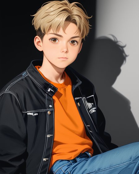 score_9, score_8_up, score_7_up, Korean, <lora:Cute_Cartoon_ArtStyle:1>,  <lora:Expressive_H:1>, ((adorable handsome young cute man:1.2, light skin)),
tae_dong, black and white jacket, orange shirt, jeans, lose shirt, looking at viewer, dynamic action, expressive cute face, cute pose, male focus, 1boy, solo, cowboy shot, from side, depth of field, masterpiece, best quality, amazing quality, very aesthetic, absurdres, newest, very awa, shadow, dynamic angle,  <lora:tae_dong-000011:1>