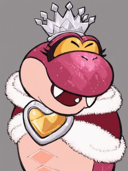 source_furry,
score_6.
score_7,
2d,
anime,
<1girl:1.5>,
<solo:1.5>,
<simple background:1.5>,
<white background:1.5>,
queen_hisstocrat, pink_snake, no humans, grey background, solo, crown, fangs, open mouth, closed eyes, simple background, pokemon (creature), fur trim, tongue, smile,
<lora:Queen_Hisstocrat-PonySDXL:1> queen_hisstocrat,
<lora:Pony_DetailV2.0:1>,