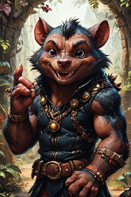 Detailed digital portrait of an anthro Tasmanian devil (Waving hello, a friendly gesture) at a Cyberspace hub connecting virtual dimensions, <lora:xl_more_art-full_v1:0.5>,  <lora:The_Crazy_Style:0.7> <lora:anthro_muscular:0.7>