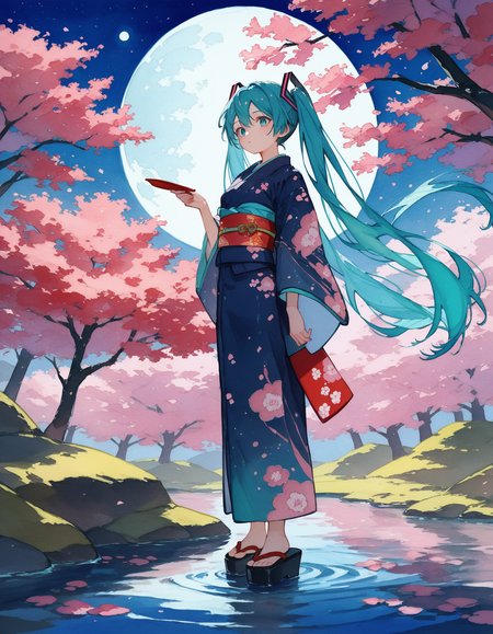 score_9,score_8_up,score_7_up,score_6_up,
hatsune miku,kimono,print_kimono,furisode,obi,sash,
Tyndall effect,full_moon,potg,1girl,solo,water,<lora:potg-000004:0.8>,watercolor_(medium),