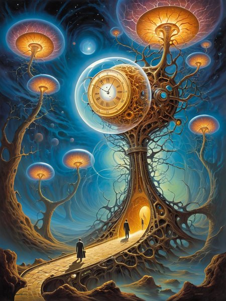 time travel, Surrealist fantasy art, <lora:add-detail-xl:1.8>