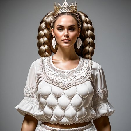 1girl,multiple breasts, fertility blouse, shirt, crown braid, (best quality:1.2), High quality texture, intricate details, detailed texture, High quality shadow, Cinematic Light, Depth of field, light source contrast, perspective <lora:Artemis_Ephesus_v4:0.7>