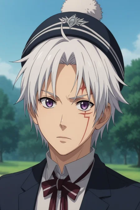 score_9, score_8_up, score_7_up, , rating_safe, intricate details, anime screencap, anime coloring, official style, looking at viewer, depth of field, 1boy, solo, male focus, <lora:allen_walker_pony:0.86>, allen_walker, white hair, purple eyes, short hair, scar, facial mark, hallow, , blazer, ski hat, <lora:sdxl_lightning_8step_lora:1>