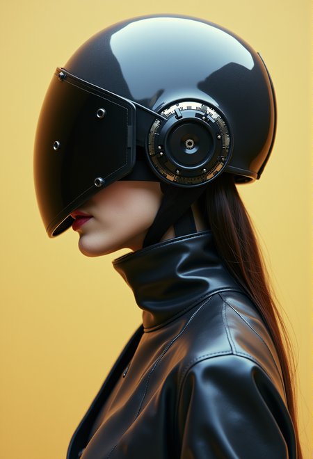 a woman (cyborg:1.3)  with a helmet on his head style by  Jarek Puczel, photo by Jarek Puczel