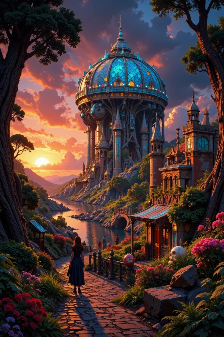 amusement park beautiful  landscape, sunset, woman, very intricate, very detailed, sharp, bright, colorful, <lora:Hand v2:0.5> <lora:Anti-Blur:1><lora:Insane Detail Slider:0.25>  <lora:flux.1_lora_flyway_Epic-detail_v2:0.3> <lora:fluxenhancer:0.25>  <lora:Anime art - Variant 2:1>