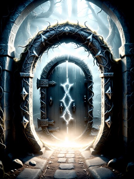 cinematic film still horror-themed A magical doorway with brightly glowing silver runes stands as a gateway to a mysterious world.
 <lora:xl_more_art-full_v1:0.8>, eerie, unsettling, dark, spooky, suspenseful, grim, highly detailed, shallow depth of field, vignette, highly detailed, high budget Hollywood film, bokeh, cinemascope, moody, epic, gorgeous, film grain <lora:Dark Fantasy:1.2> Dark Fantasy