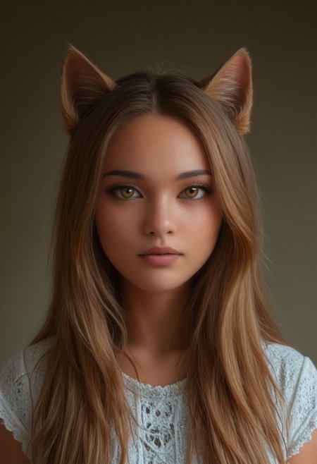 Cambodian woman, asian features, long hair, fitness body, toned muscle, An extreme photorealistic upper body shot of a cat girl with mesmerizing golden eyes and slit pupils. She has long, flowing two-tone hair, white and black, with striking, unrealistic beauty, tiny imperfections like pores, faint freckles, and slight skin texture variations to add realism. Realistic lip texture with soft lines, slight gloss, and natural color variation. Realistically detailed tear ducts, slightly moist, enhancing the natural appearance of the eyes. Faint, barely visible veins under the eyes, adding depth and authenticity to the skin. Individually rendered eyebrow hairs with natural variation in direction, length, and thickness. Variation in hair strand thickness, with some thinner and finer than others. Shadows that move with the character, responding to her position and the light source accurately, 28 YEARS OLD, wrinkles, denise, catgirl, Gothic castle, lively, luminescent, Majestic castle, big eyes, pmg style, white blouse.