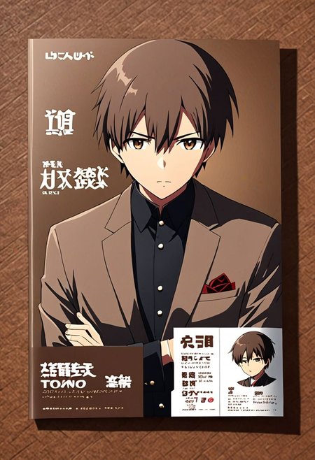 high resolution, solo, best quality, 1Boy, Takaki Toono, Brownish Hair, Brown Eyes, brand ambassador, brochure design, OverallDetail