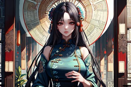 highly insanely detailed, masterpiece, top quality, best quality, highres, 4k, 8k, RAW photo, (very aesthetic, beautiful and aesthetic),  
(code_style,codestyle),traditional chinese text,(sympattern,geometric pattern), 
<lora:CodeStyle (half generic class)_564920:0.6>, 
(1girl:1.3), 1other, 
art nouveau architecture,âââ