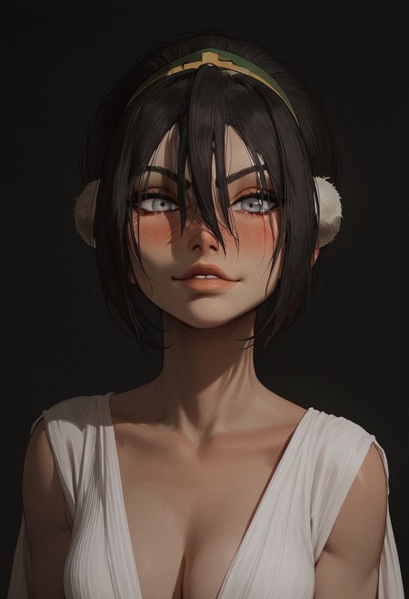 score_9, score_8_up, score_8. score_9, score_8_up, score_7_up, score_6_up, masterpiece, 4k, high quality, (best quality:1.1), ExpressiveH,(close up)
1girl, solo, 1girl, toph, bangs, black hair, blind, grey eyes, hair between eyes, hair bun, hairband, short hair, medium breasts, blushing, looking at viewer, seductive smile, g0dd3ss, white dress, cleavage
black background