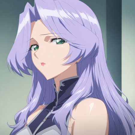 solo,anime coloring,looking at viewer,upper_body,portrait,masterpiece,high score,great score,absurdres,dress,bare shoulders,<lora:Freya ag4o:1> freya, long hair, purple hair, green eyes, lipstick,