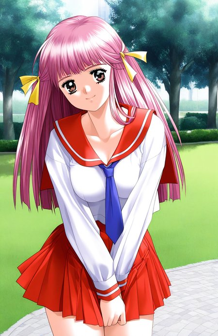 general,highres, ultra-detailed,very aesthetic,best quality ,best hands, BREAKã <lora:Sakuragi_Mai_Doukyuusei_Ver2.0_IS:1>
Sakuragi_Mai(Doukyuusei), 1girl, solo, pink hair, long hair, hair ribbon, brown eyes, bangs, yellow ribbon, breasts,
serafuku, white sailor suit, long sleeves, red sailor collar, blue necktie, pleated skirt, v arms,
red skirt, standing, outdoor, day, park, cowboy shot, thighs, looking at viewer, smile,