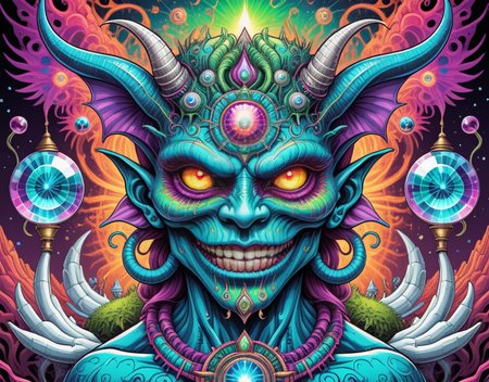 <lora:Daisy-Acid:.4> color line art,acid-art, trippy, daisyart, sketch, Magic-style Demon, it is Biochemical and Mad, absurdres, epic atmosphere, magical, dslr, stunning, aesthetic, romantic, located artistic, extremely stylish, perfect background, sublime, dynamic composition,Hyperrealistic, crystal-clear,with super sharp details and vivid colors, intricate textures, and pristine clarity