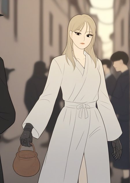 1girl,alley, bird, blurry, bowl, crow, dark, depth of field, eyelashes, facial hair, fantasy, gauntlets, jar, letterboxed, light particles, light rays, lips, long hair, looking down, multiple boys, pale skin, robe, solo focus, stubble, sunlight, walking, windowsill,<lora:ì°ì íëª:1>