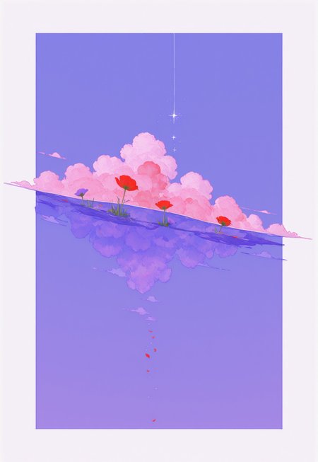 masterpiece, best quality, 32k, high resolution, absurdres, HD32k, masterpiece, high detail, extremely detailed, detailed linework, dynamic composition, (realistic), flat color,

flowers, from below, isolated, poppies, red poppies, purple poppies, gradient blue background with thick white border, symmetrical clouds, flat vector illustration, swifting clouds, sky, scenery,

0__11Xx_illu, bW9t, fl4t,