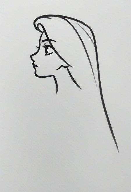 1girl, upper body, Rapunzel,   ((solo)), from side, profile sketch, Minimalism, Greyscale, Stylized