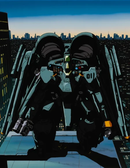 masterpiece, best quality, highres, (traditional media:0.6), highly detailed, no humans, shooting gun, gatling gun, shell casing, mecha, retro futuristic, cinematic, 
perspective,best quality, retro artstyle, 1980s \(style\), machine, machinery, science fiction,  cityscape, cyberpunk, screen, illumination, painterly, anime screenshot, retro artstyle, outdoors, 
<lora:Metal Skin Panic MADOX-01 Illustrious_1:1>