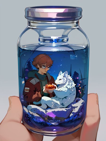 PDXL, <lora:KukkaV2:1>, kukk4, volumetric reflections, volumetric shadows, HDR, shot on Canon DSLR,
a giant crystal in front of a galaxy, reflecting the light, small glass jar