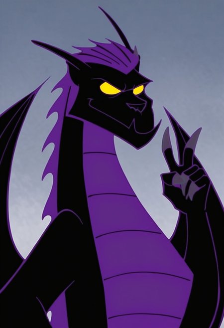 score_9, score_8_up, score_7_up, Expressiveh, masterpiece, best quality, highly detailed, realistic, (zPDXL3), 1boy, solo, (DDS1, furry, anthro, scalie, male dragon, black body, purple body, two tone body, purple hair, dragon wings, yellow sclera, no pupils, grey claws, horns) ((peace sign)), upper body, close-up, smile, closed mouth, looking at viewer, black background, simple background, uncensored