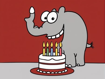 <lora:Ottifant_sdxl:0.7>  Ottifant , smiling, with a birthday cake, candles in shape of a 60