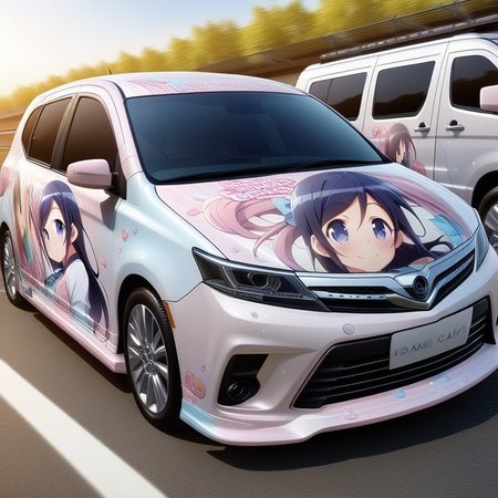 aragaki ayase,smile,vehicle focus, from side(lapping car,print car,painted car style),masterpiece,best quality, very aesthetic, absurdres,  ultra detailed  <lora:Ayase_Aragaki_-_Oreimo:0.7> <lora:lappingcar:1>