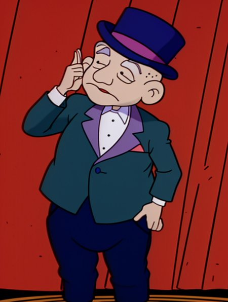 <lora:Boris_Kropotkin_Rugrats_1991:0.95>, 1boy, black tuxedo, bow tie, fancy, top hat, grand ballroom,<lora:LCM_SD15:1.0>