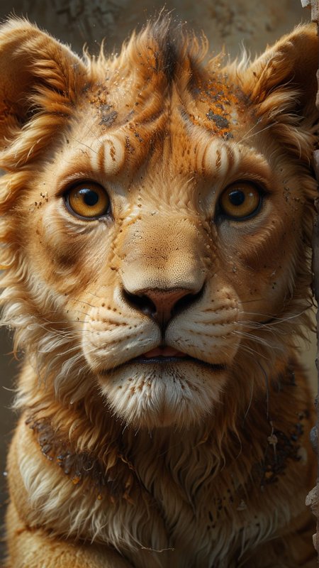 [sweet baby lion], with a cute baby face, big eyes, [dreamy background], [luxury] expression, high resolution, hyper realistic, high definition, in the style of photo realism 
award winning artwork,
many details, extreme detailed, full of details,
Wide range of colors., Dramatic,Dynamic,Cinematic,Sharp details
Insane quality. Insane resolution. Insane details. Masterpiece. 32k resolution.
 <lora:add-detail-xl:0.65> <lora:casting shadow style v2:0.1> casting shadow style, cucoloris patterned illumination <lora:CinematicStyle_v1:0.1> <lora:Disturbia:0.15> <lora:dvr-lnds-sdxl:0.1> dvr-lnds-sdxl <lora:MJ52:0.2> <lora:princess_xl_v2:0.1>  <lora:ral-dissolve:0.1> ral-dissolve <lora:ral-ertmsphr:0.1> ral-ertmsphr  <lora:ral-porcelain:0.3> ral-porcelain <lora:ral-pxlprtcl:0.31> ral-pxlprtcl  <lora:xl_more_art-full_v1:0.5>