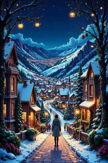 a town at christmas beautiful  landscape, day, woman, very intricate, very detailed, sharp, bright, colorful, <lora:Hand v2:0.5> <lora:Anti-Blur:1><lora:Insane Detail Slider:0.25>  <lora:flux.1_lora_flyway_Epic-detail_v2:0.3> <lora:fluxenhancer:0.25> <lora:ck-Neon-Retrowave:0.4> ck-rw, in the style of ck-rw,  <lora:Neurocore Anime Cyberpunk:0.8> A digital artwork in the style of cknc
