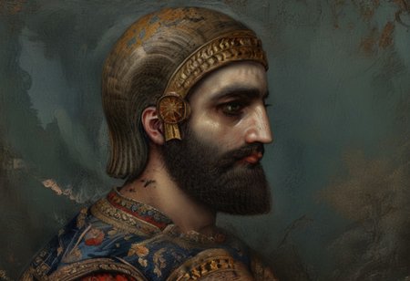 Cyrus the great is speaking in Babylonia:
a low person was put in charge of his country, 
but he set a counterfeit over them. 
He made a counterfeit of Esagil and for Ur and the rest of the cult-cities
Rites inappropriate to them, impure food- offerings disrespectful were daily gabbled, 
and, 
intolerably, he brought the daily offerings to a halt; 
he interfered with the rites and instituted within the sanctuaries. 
style of Qajar art, FastNegativeV2, green eyes, blue eyes, brown eyes, perfecteyes